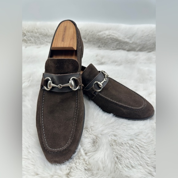 Gucci Men's Horse-bit accent suede driver brown Loafers 8.5 D - Picture 3 of 12